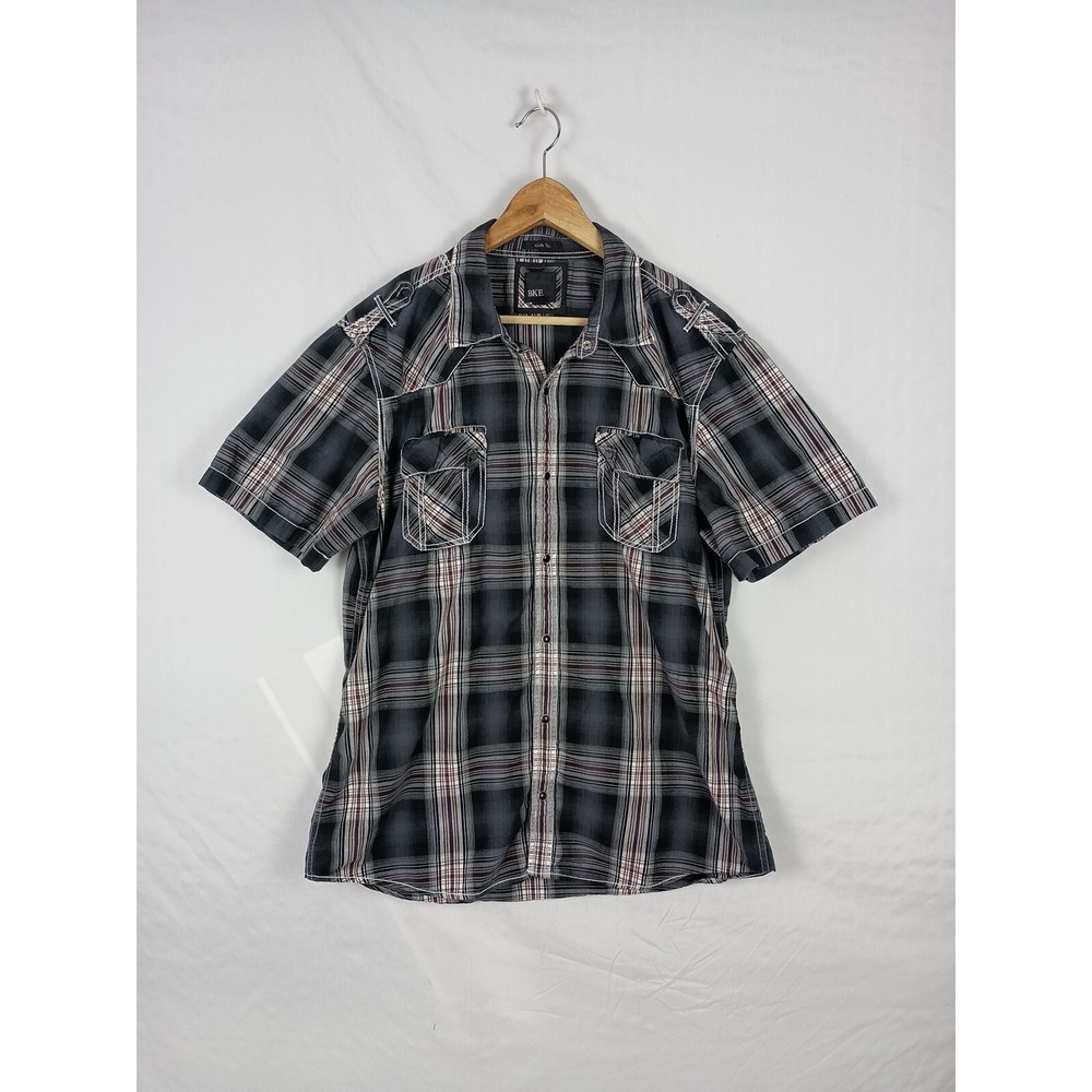 BKE‎ Slim Fit Short Sleeve Black Plaid Pearl Snap Shirt Rockabilly Size XXL